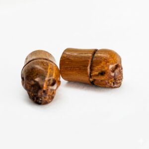 10MM TEAK WOOD SKULL TUNNEL PAIR