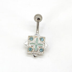 BLUE JEWELLED SQUARE DESIGN BELLY RING