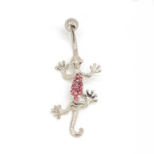 PINK CHRYSTAL LIZARD BELLY RING