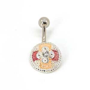 BROWN/BEIGE ROUND JEWELLED BELLY RING