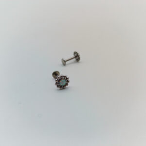 1.2 X 8 X 6 LABRET - STEEL - OPAL BEADED (INTERNAL THREAD)