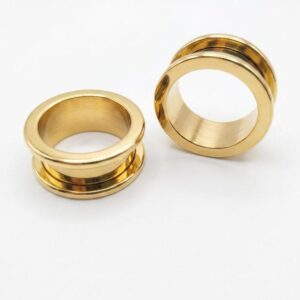 20MM TUNNELS - SCREW OFF - GOLD - ROUNDED EDGE (PVD)