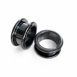 18MM TUNNELS - SCREW OFF - BLACK - ROUNDED EDGE (PVD)