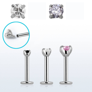 1.2 X 6 X 3 LABRET - PRONG SET CUBIC ZIRCONIA (INTERNAL THREAD)