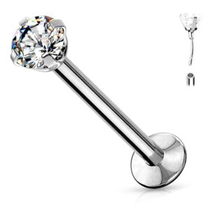 1.2 X 8 X 3 LABRET - PRONG SET CUBIC ZIRCONIA (PUSH PIN)