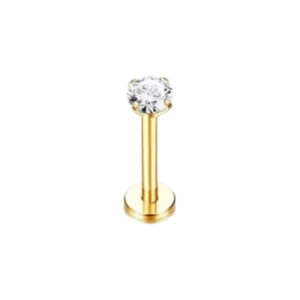 1.2 X 8 X 3 LABRET - GOLD - PRONG SET CUBIC ZIRCONIA (INTERNAL THREAD)