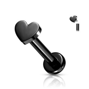 1.2 X 6 X 3 LABRET - TITANIUM - BLACK (PVD) - HEART TOP (INTERNAL THREAD)
