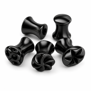 6MM BLACK STEEL EMBELLISHED PLUG PAIR