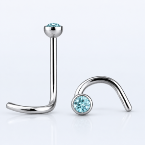 0.8MM PIGTAIL - STEEL - 2MM HALF BALL TOP - AQUAMARINE JEWEL